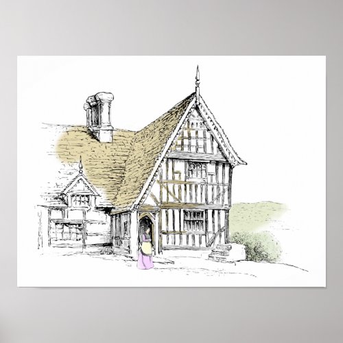 18th Century Country House in Pen and Ink Poster