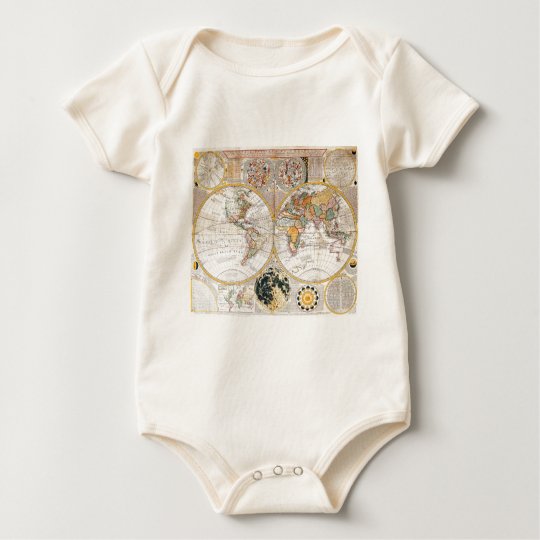 18th Century Dual Hemisphere Map Baby Bodysuit