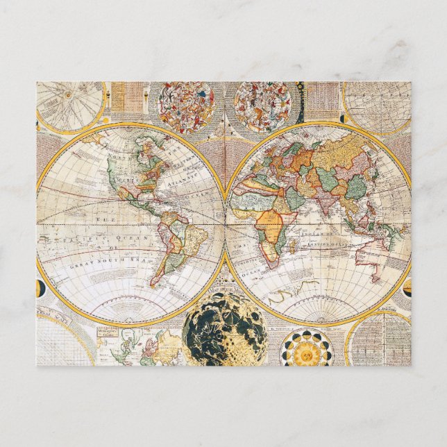 18th Century Dual Hemisphere Map Postcard (Front)