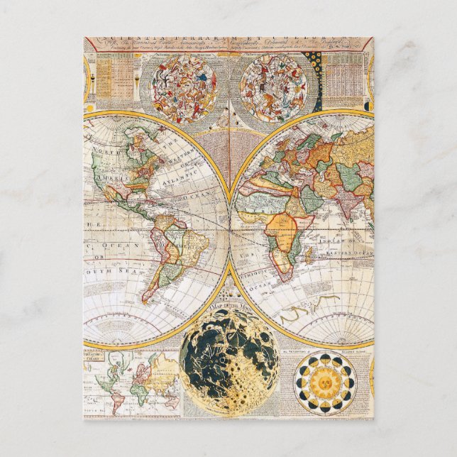 18th Century Dual Hemisphere Map Postcard (Front)