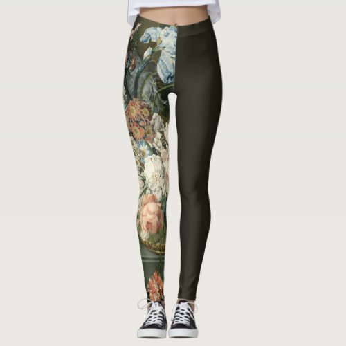 18th CENTURY DUTCH PASTEL FLORAL  CHARCOAL ASYMM Leggings