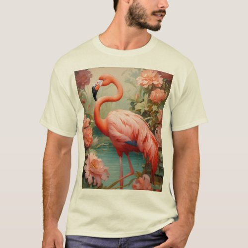 18th century flamingo ceramic tile art T_Shirt