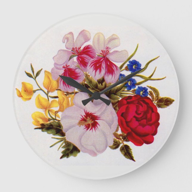 18th century flower bouquet flower arrangement large clock (Front)