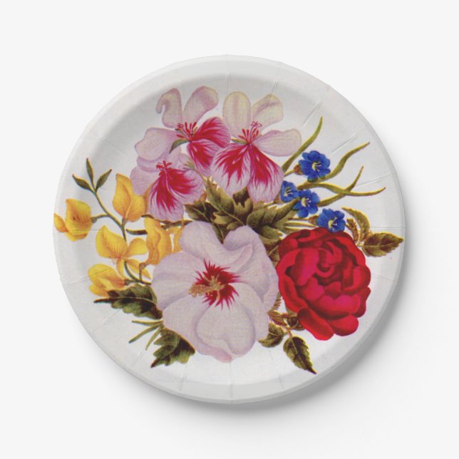 18th century flower bouquet flower arrangement paper plates (Front)