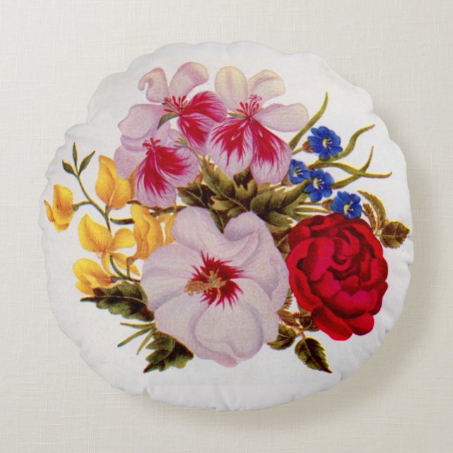 18th century flower bouquet flower arrangement round pillow (Front)