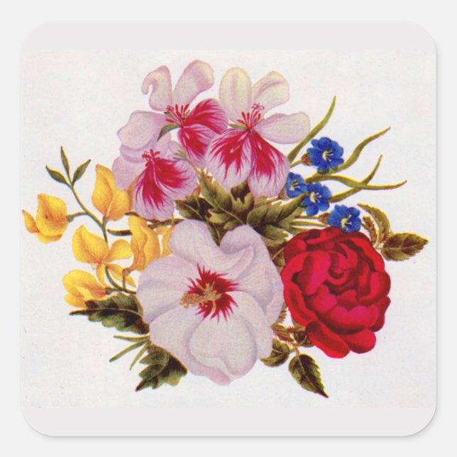 18th century flower bouquet flower arrangement square sticker (Front)