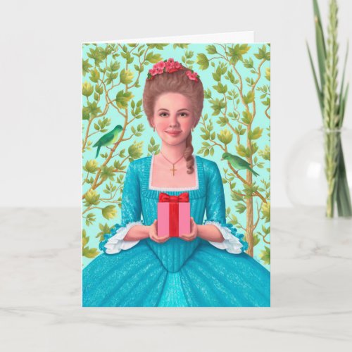 18th Century Lady Holding a Gift Greeting Card