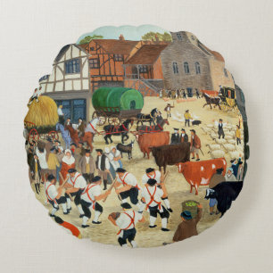 18th century Mayfair cattle market Round Pillow