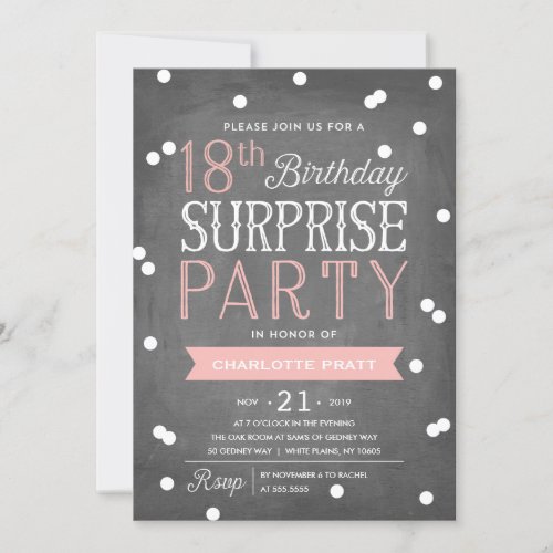 18th Confetti Surprise Party Invitation  Birthday