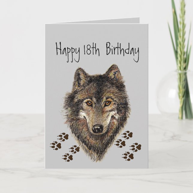 18th, Eighteen, Birthday Wolf, Wolves, Animal Card (Front)