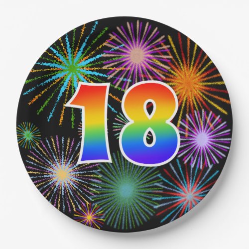 18th Event _ Fun Colorful Bold Rainbow 18 Paper Plates