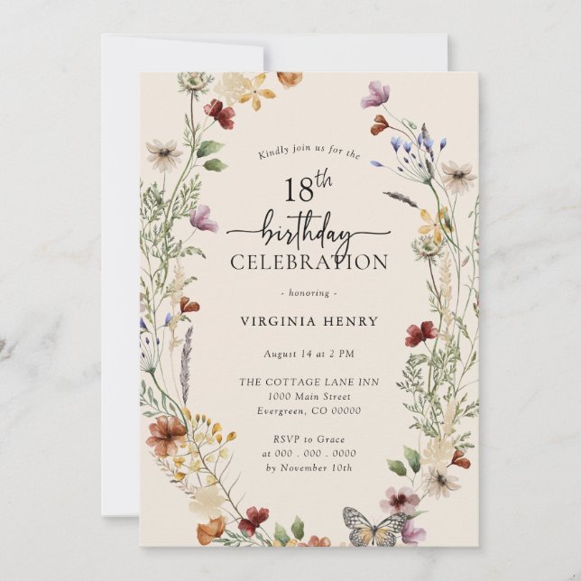 18th Floral Birthday Invitation (Front)