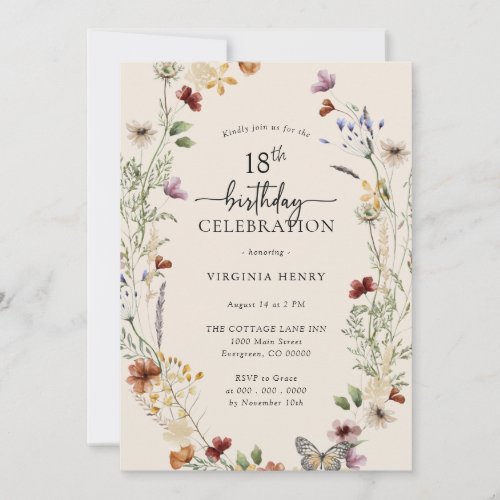 18th Floral Birthday Invitation