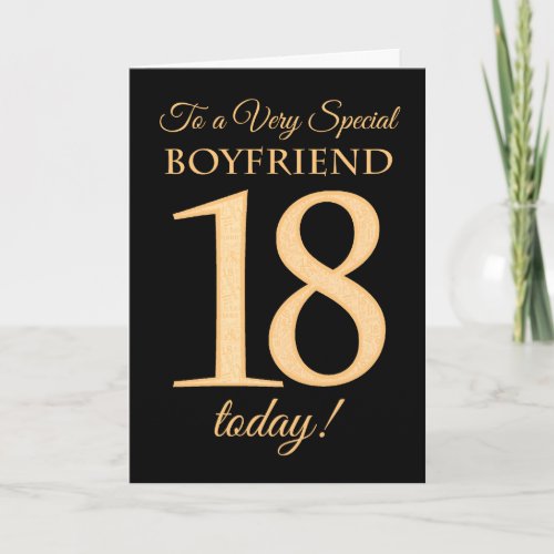 18th Gold_effect on Black for Boyfriend Birthday Card