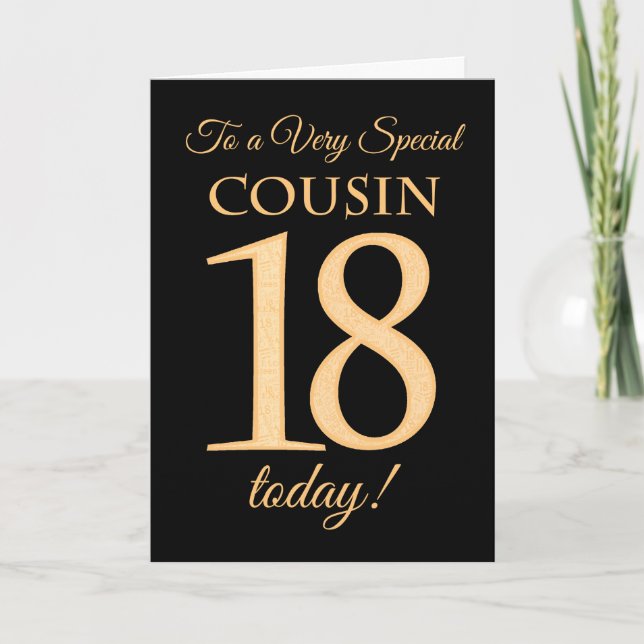 18th Gold-effect on Black for Cousin Birthday Card (Front)