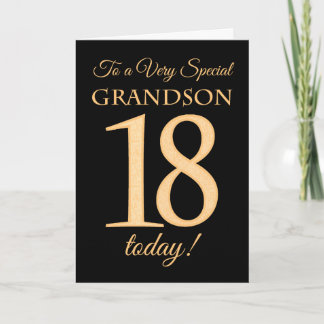 18th Gold-effect on Black for Grandson Birthday Card