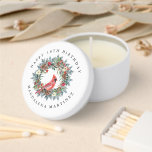 18th Happy Birthday Cardinal Wreath Custom Mini Candle Favors<br><div class="desc">A red cardinal is nestled in a traditional pine wreath decorated with berries,  pinecones and flowers. All text is editable.</div>