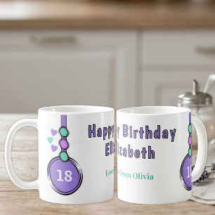 18th happy birthday name purple green coffee mug