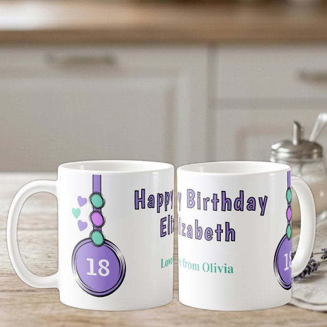 18th happy birthday name purple green coffee mug (Creator Uploaded)