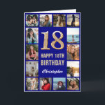 18th Happy Birthday Navy Blue & Gold Photo Collage Card<br><div class="desc">18th Happy Birthday Navy Blue and Gold Photo Collage Birthday Card. For further customization,  please click the "Customize it" button and use our design tool to modify this template.</div>