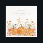 18th Happy Birthday Pumpkin Wildflower Custom Napkins<br><div class="desc">Fall pumpkins are nestled in delicate golden yellow and orange wildflowers to create an elegant aesthetic. All of the text is editable so you can easily craft your own special mood.</div>