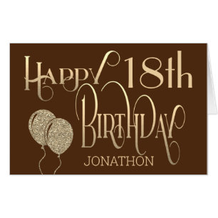 18th Happy Birthday Stylish gold text Brown Man Card
