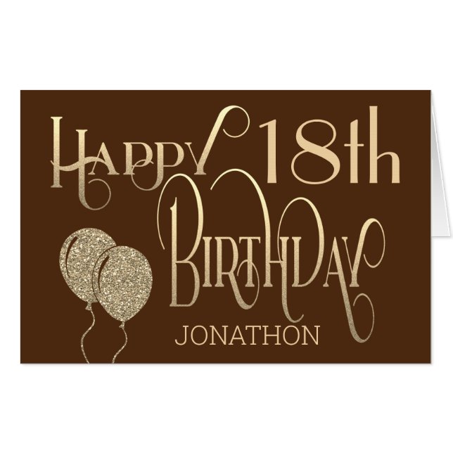 18th Happy Birthday Stylish gold text Brown Man Card (Front Horizontal)