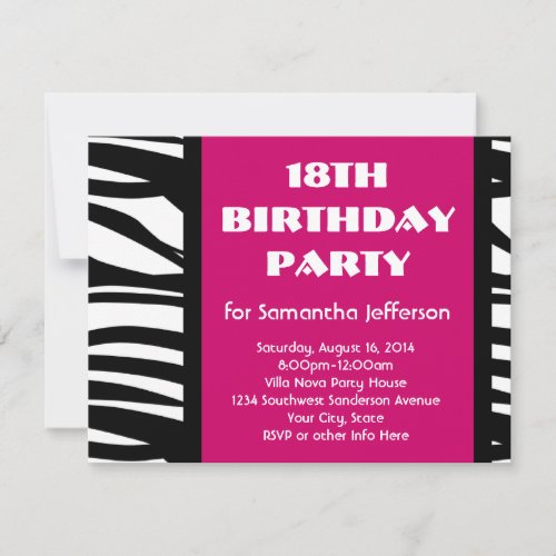 18th Hot Pink Zebra Invitations
