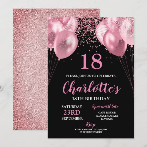 18th Invite pink neon black birthday Invitation