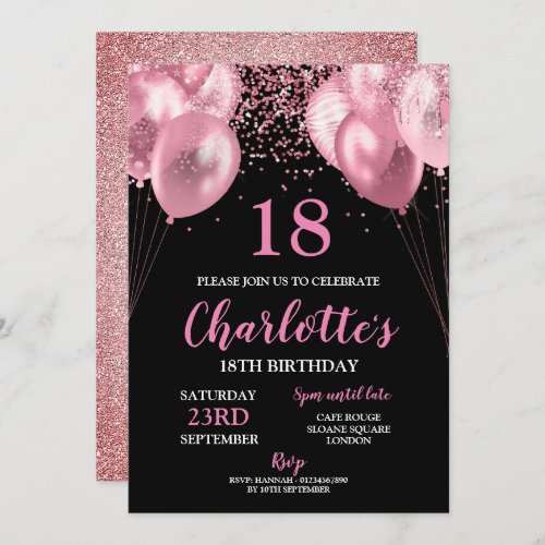 18th Invite pink neon black birthday Invitation