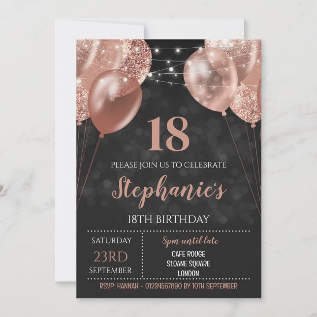 18th Invite Rose Gold Invitation (Front)