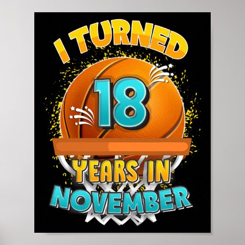 18th November Birthday Basketball I Turned 18 Year Poster