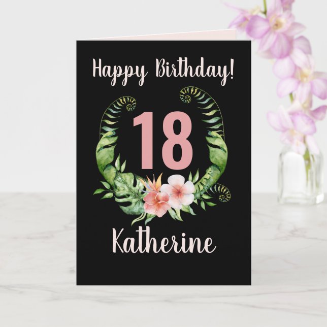 18th or all ages Birthday Pink Floral Name Card (Orchid)
