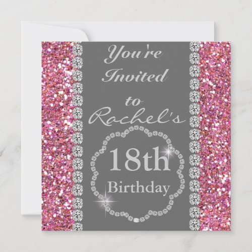 18th PINK BLING Birthday Party Invitation
