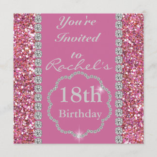 18th PINK BLING Birthday Party Invitation