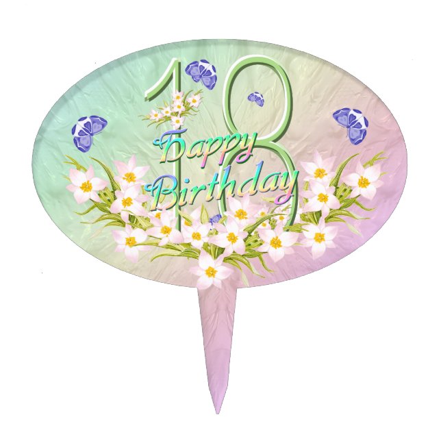 18th Rainbow and Butterflies Happy Birthday Cake Topper (Front)