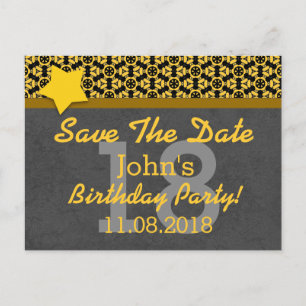 18th Save the Date Dark Gray Gold STARS G80K Announcement Postcard