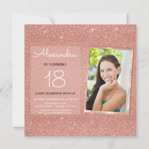 18th Sparkle Rose Gold Blush Pink Photo Invitation