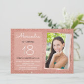18th Sparkle Rose Gold Blush Pink Photo Invitation (Standing Front)