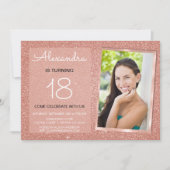 18th Sparkle Rose Gold Blush Pink Photo Invitation (Front)