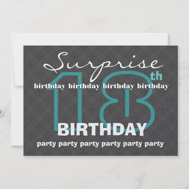 18th SURPRISE Birthday Modern Teal Charcoal W609 Invitation (Front)