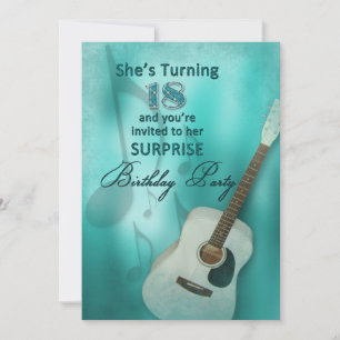 18th Surprise Birthday Party Invitation - Guitar