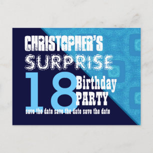 18th Surprise Birthday Save the Date Diagonal V02B Announcement Postcard