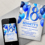18th Teen Boy Blue Birthday Invitation<br><div class="desc">A party, a whole party, and nothing but a party. That's what's in this birthday design. Featuring bold numbers and elegant typography surrounded by balloons, this design is as fun and bold as he is. The blue and silver color scheme lends an edgy, masculine air to the design. Perfect for...</div>