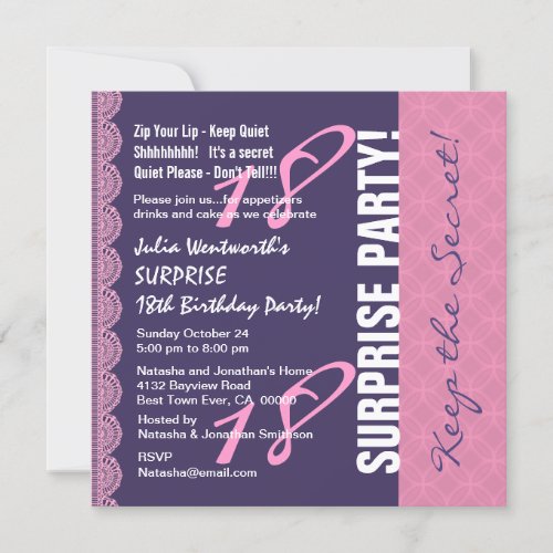 18th TEEN SURPRISE Birthday for Her with Lace L6ZB Invitation