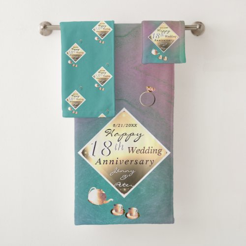 18th Wedding Anniversary Acquamarine Bath Towel Set