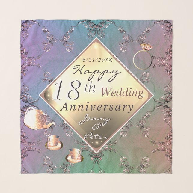 18th Wedding Anniversary Acquamarine & Porcelain Scarf (Front)