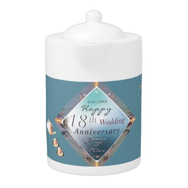 18th Wedding Anniversary Acquamarine Teapot (Front)