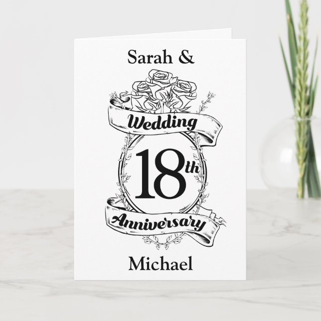 18th Wedding Anniversary Black and White Roses Card (Front)