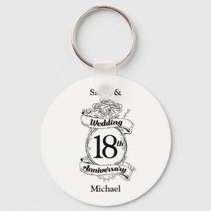 18th Wedding Anniversary Black and White Roses Keychain